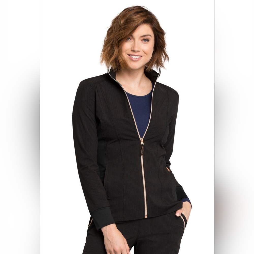 Cherokee Scrubs Set Statement Zip Front Jacket and Pants in Black Women's XXS
